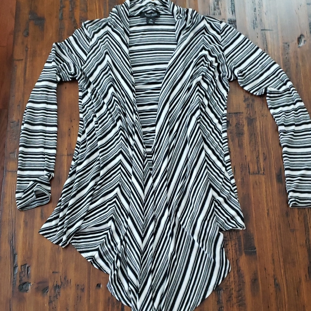 WHBM Black and White Striped Open Front Cascade Cardigan Size XS